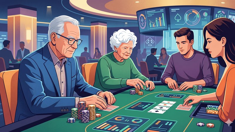 Иллюстрация стратегии игры в Техасский Холдем с высокими ставками для опытных пожилых игроков